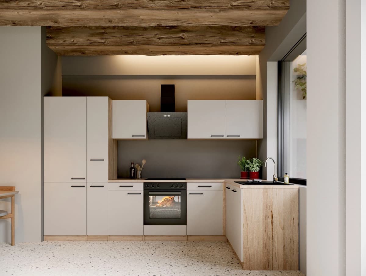 Cocina en L Respekta Merle · 310 cm · cachemira, con frigorífico